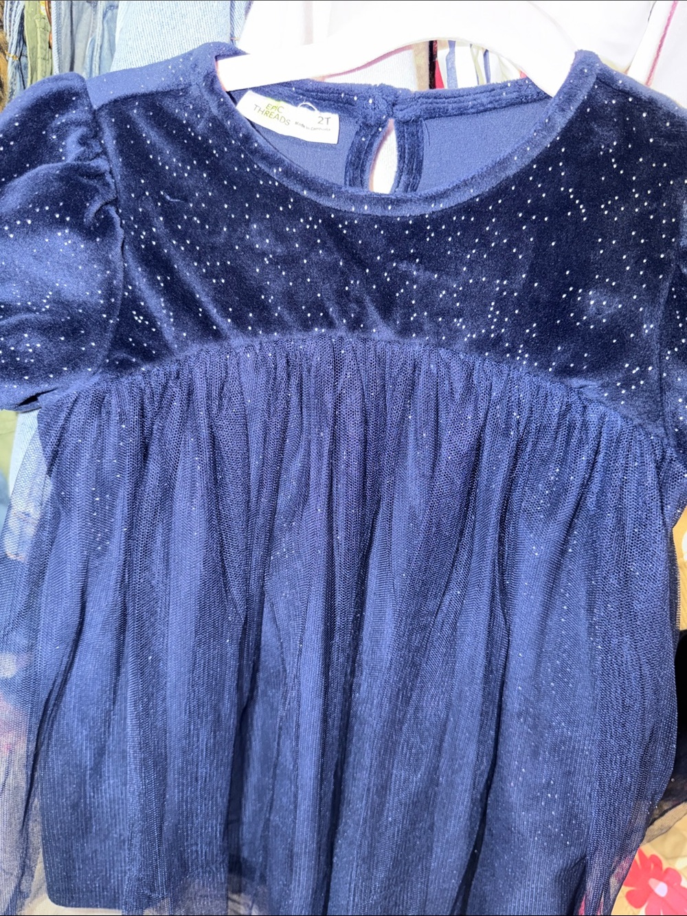 Epic Threads Navy Sparkle Velvet & Tulle Dress